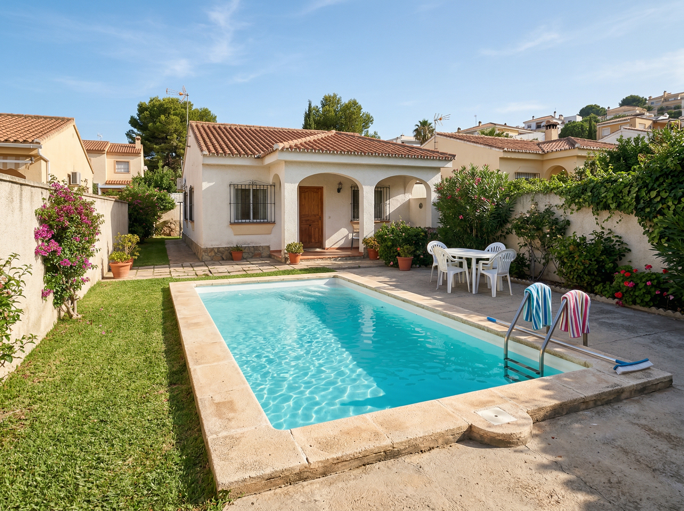 Piscina rectangular en chalet residencial