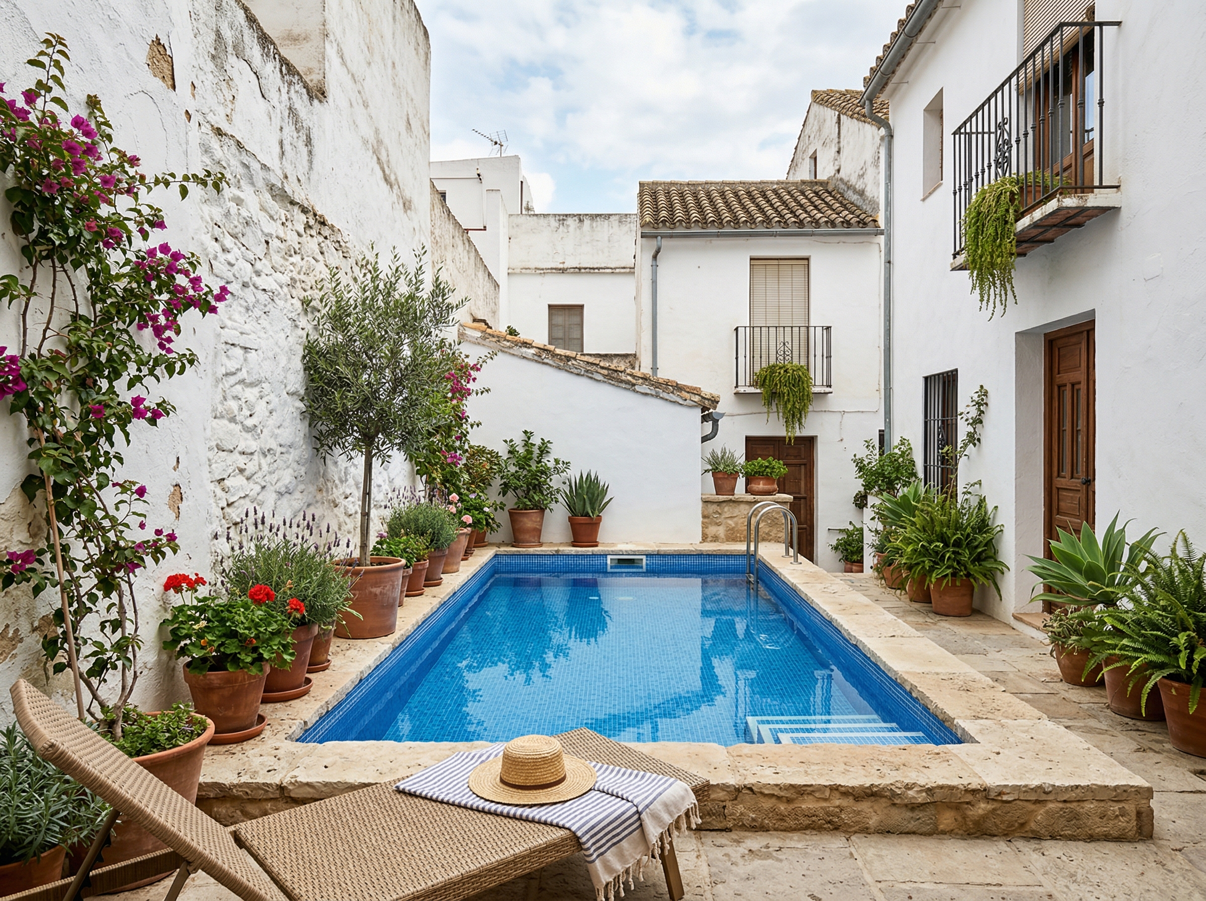 Piscina en patio de casa de pueblo andaluz